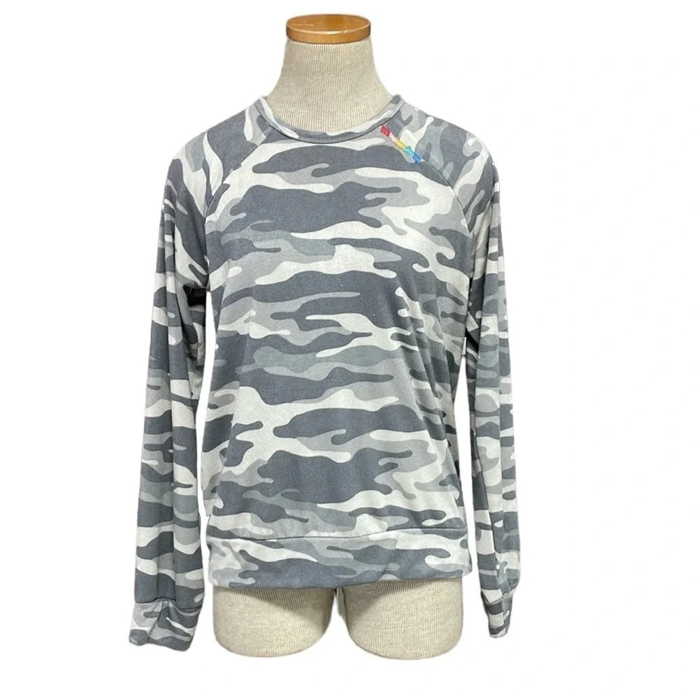 PJ Salvage Pajama Top Womens X Large Moon Grey NWT Camo Cool Long Sleeve